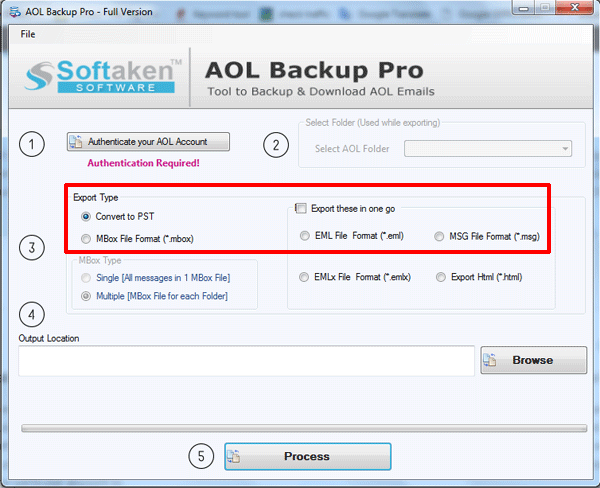 select export AOL backup