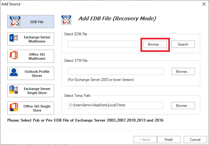 Browse EDB file