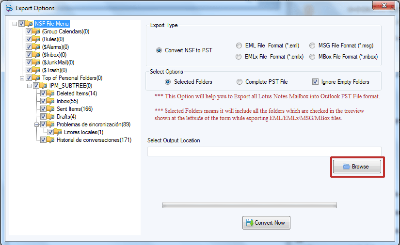 output destination NSF file